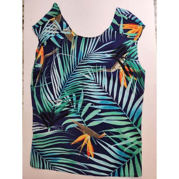 Express Backless Tank Top Blouse Tropical Hawaiian Back Bow Cutout Women Small - Picture 2 of 11
